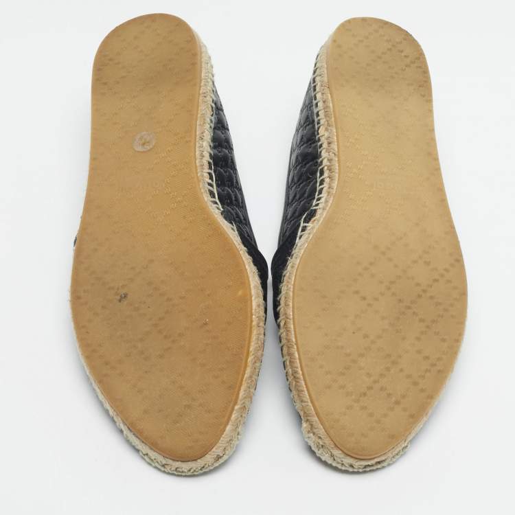 Pre Owned Gucci Black Leather GG Espadrille Flats Size 38.5
