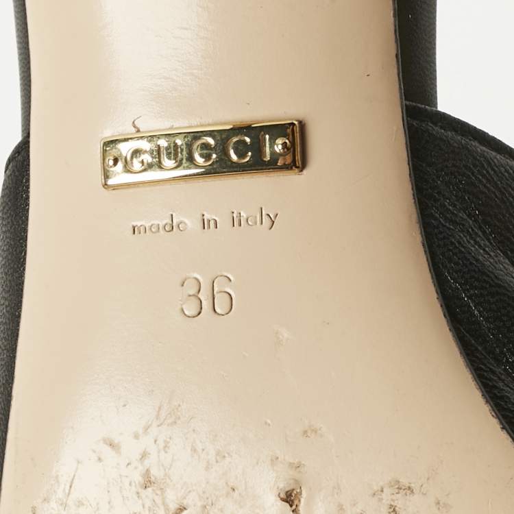 Pre Owned Gucci Black Leather Sylvie Chain Slide Sandals Size 36