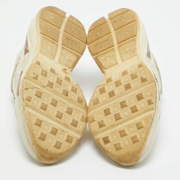 Pre Owned Gucci Cream Leather Rhyton Low Top Sneakers Size 36