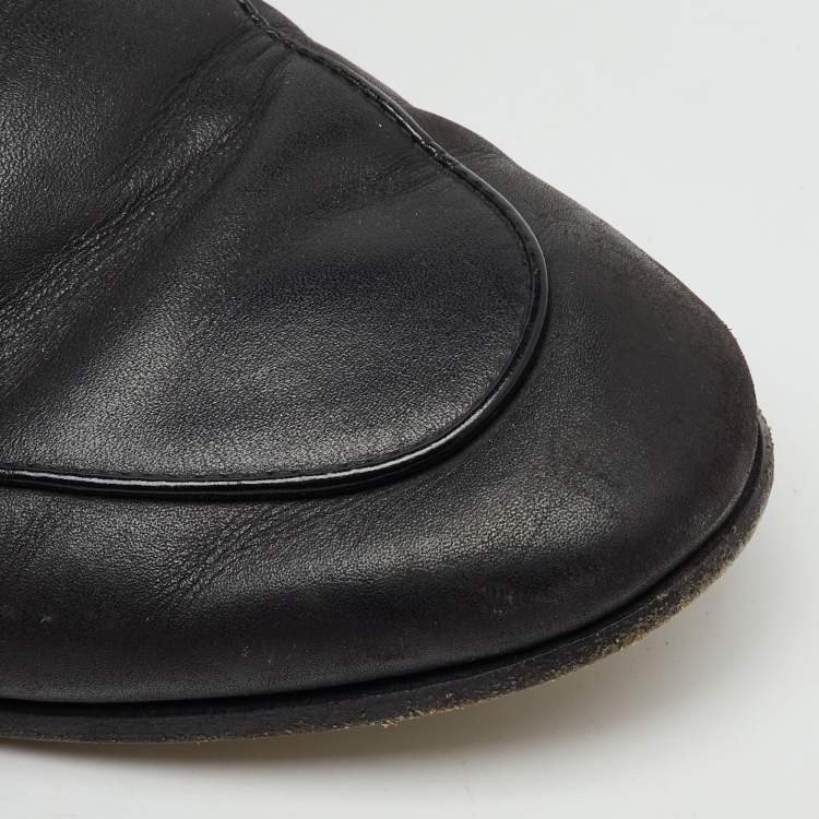 Pre Owned Gucci Black Leather Jordaan Slip On Loafers Size 38