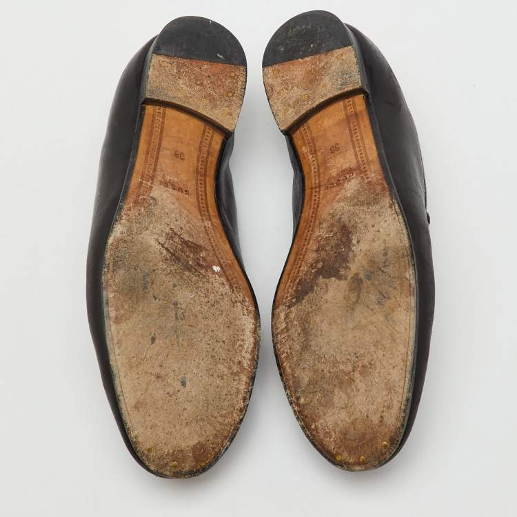 Pre Owned Gucci Black Leather Jordaan Slip On Loafers Size 38