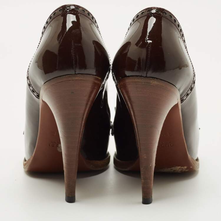 Pre Owned Gucci Brown Patent Leather Tassel  Pumps Size 36.5