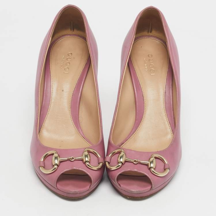 Pre Owned Gucci Pink Leather Jolene Peep Toe Pumps Size 36