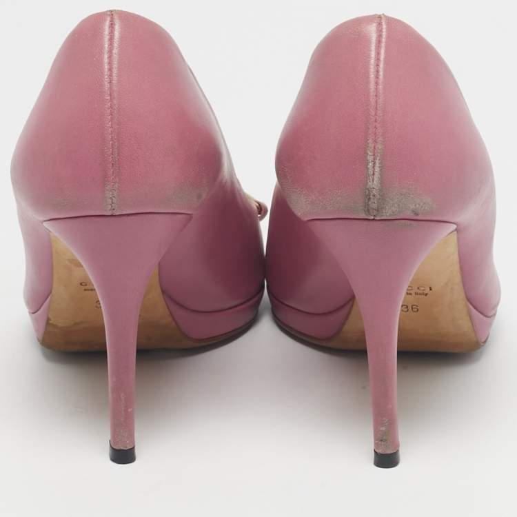 Pre Owned Gucci Pink Leather Jolene Peep Toe Pumps Size 36