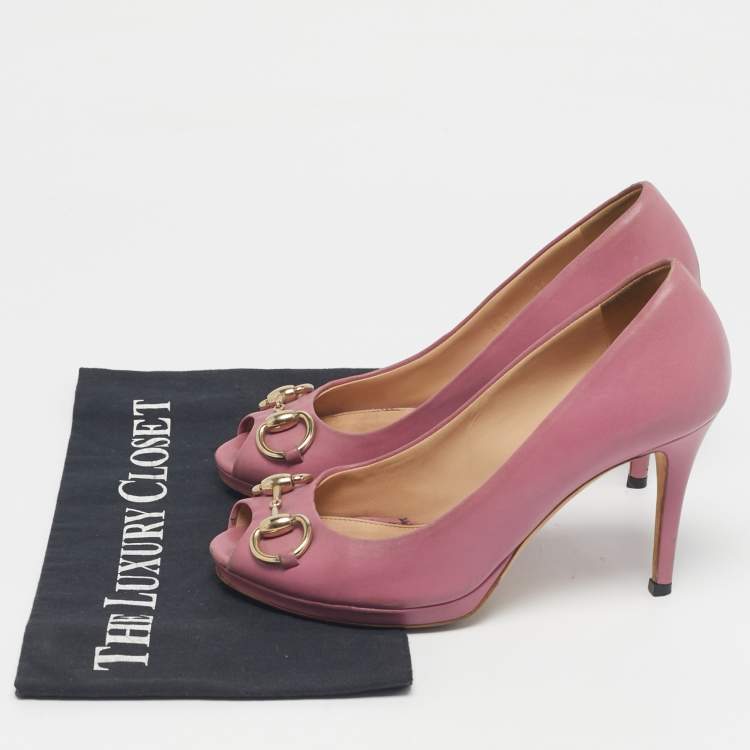 Pre Owned Gucci Pink Leather Jolene Peep Toe Pumps Size 36