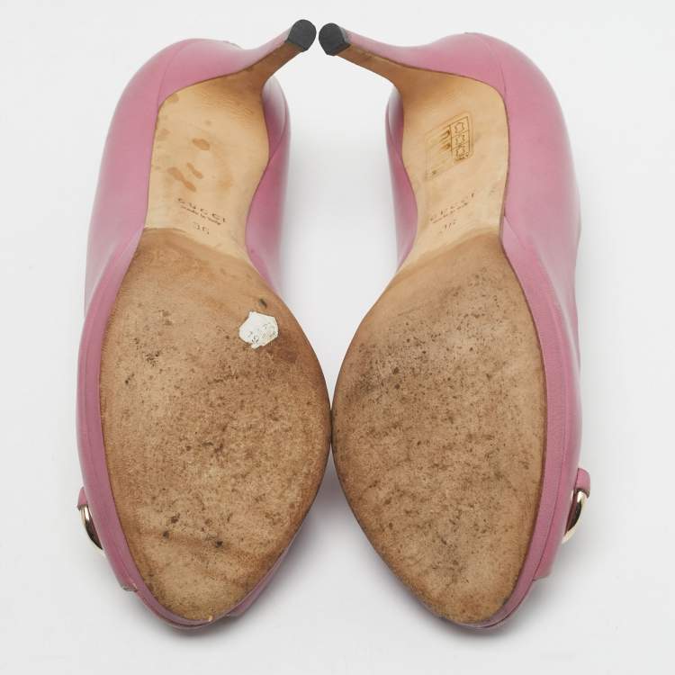 Pre Owned Gucci Pink Leather Jolene Peep Toe Pumps Size 36
