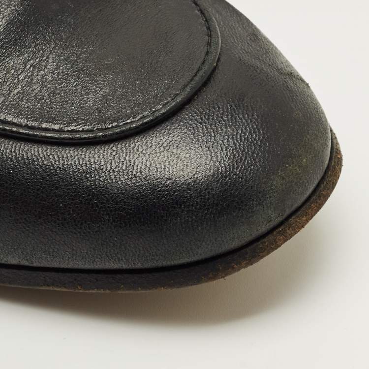 Pre Owned Gucci Black Leather Jordaan Loafers Size 37.5