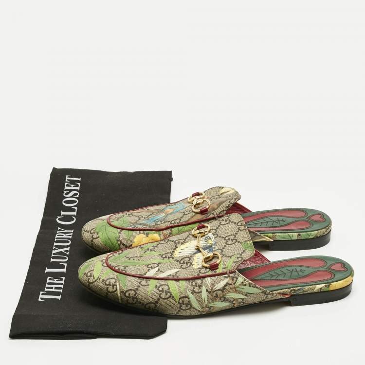 Pre Owned Gucci Brown Coated Canvas Princetown Flat Mules Size 40