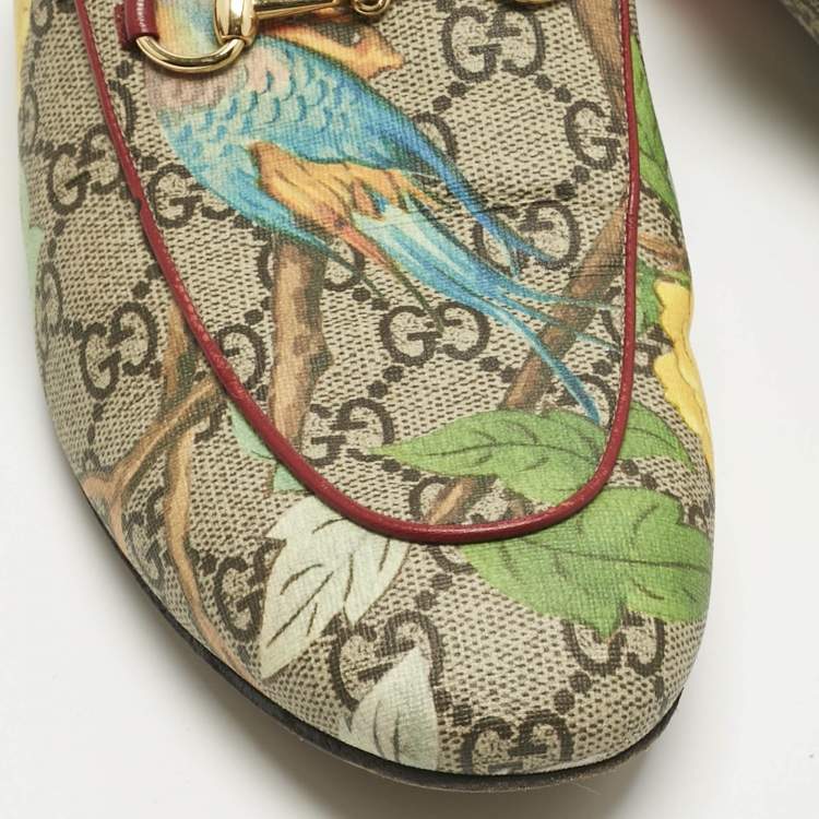 Pre Owned Gucci Brown Coated Canvas Princetown Flat Mules Size 40