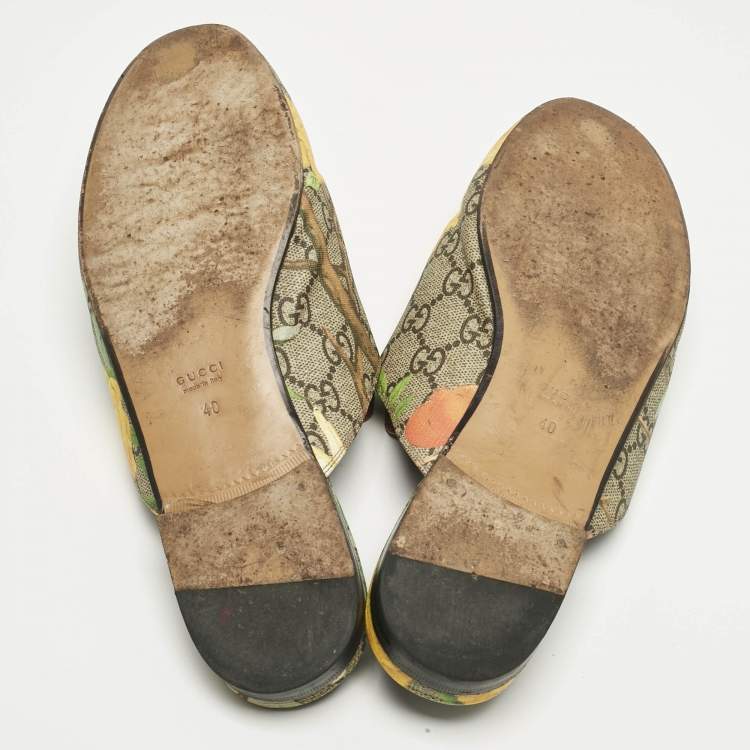 Pre Owned Gucci Brown Coated Canvas Princetown Flat Mules Size 40