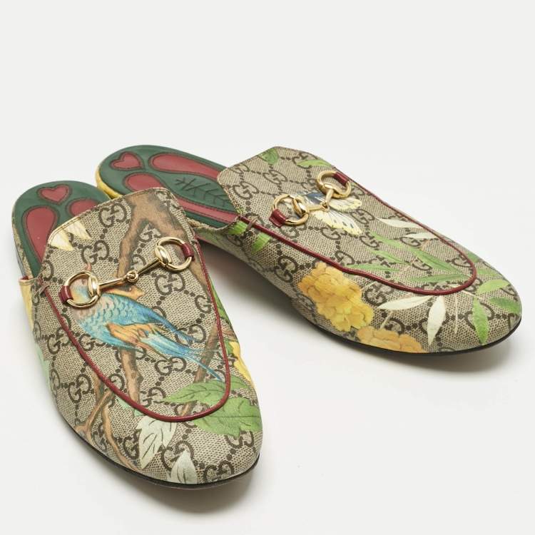 Pre Owned Gucci Brown Coated Canvas Princetown Flat Mules Size 40