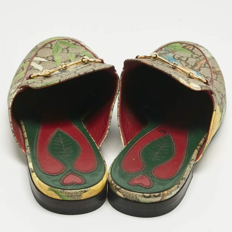 Pre Owned Gucci Brown Coated Canvas Princetown Flat Mules Size 40