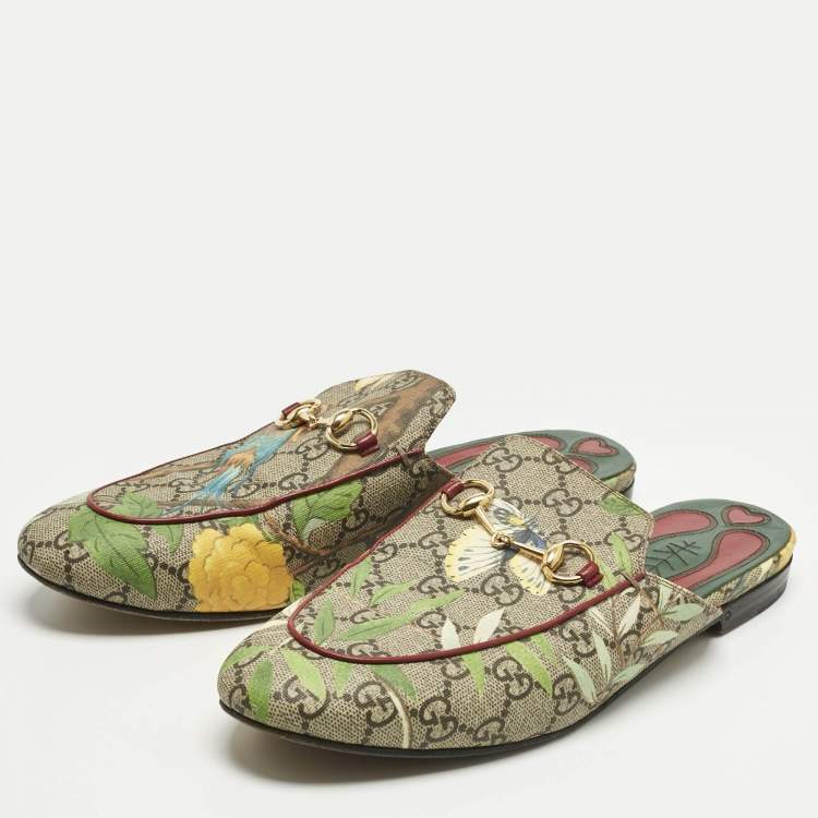 Pre Owned Gucci Brown Coated Canvas Princetown Flat Mules Size 40