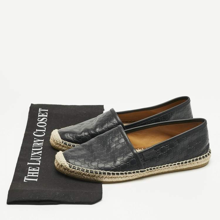 Pre Owned Gucci Black Guccissima Leather Pilar Espadrille Flats Size 38.5 