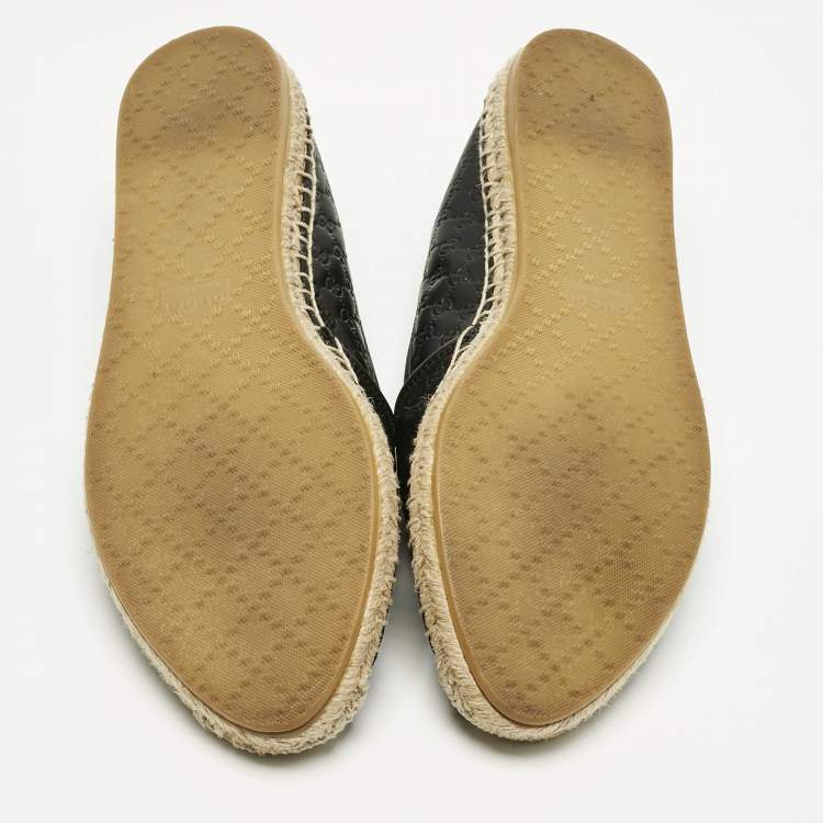 Pre Owned Gucci Black Guccissima Leather Pilar Espadrille Flats Size 38.5 