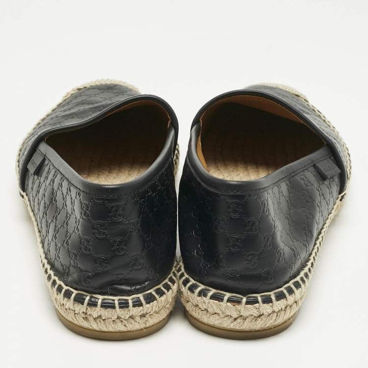 Pre Owned Gucci Black Guccissima Leather Pilar Espadrille Flats Size 38.5 
