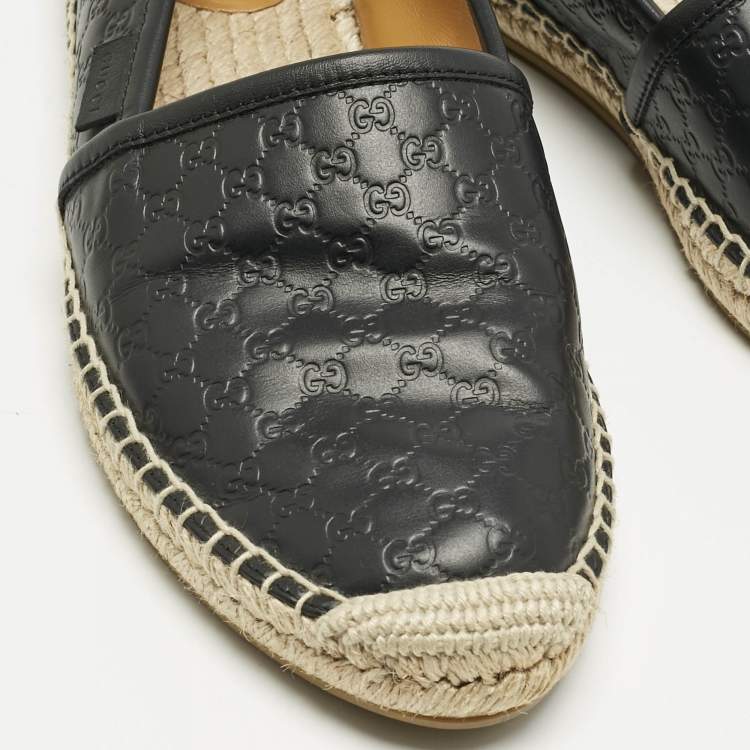 Pre Owned Gucci Black Guccissima Leather Pilar Espadrille Flats Size 38.5 