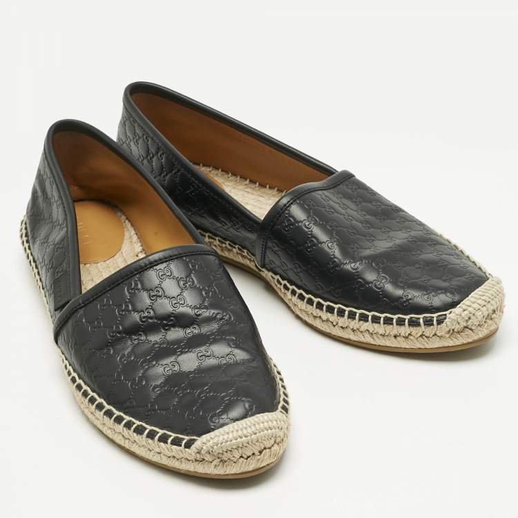 Pre Owned Gucci Black Guccissima Leather Pilar Espadrille Flats Size 38.5 