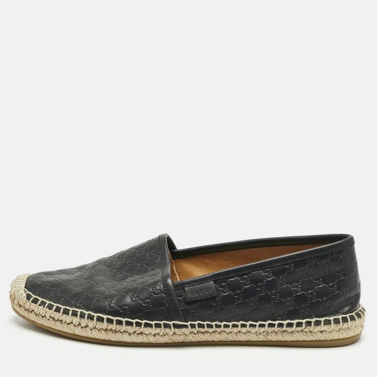 Pre Owned Gucci Black Guccissima Leather Pilar Espadrille Flats Size 38.5 