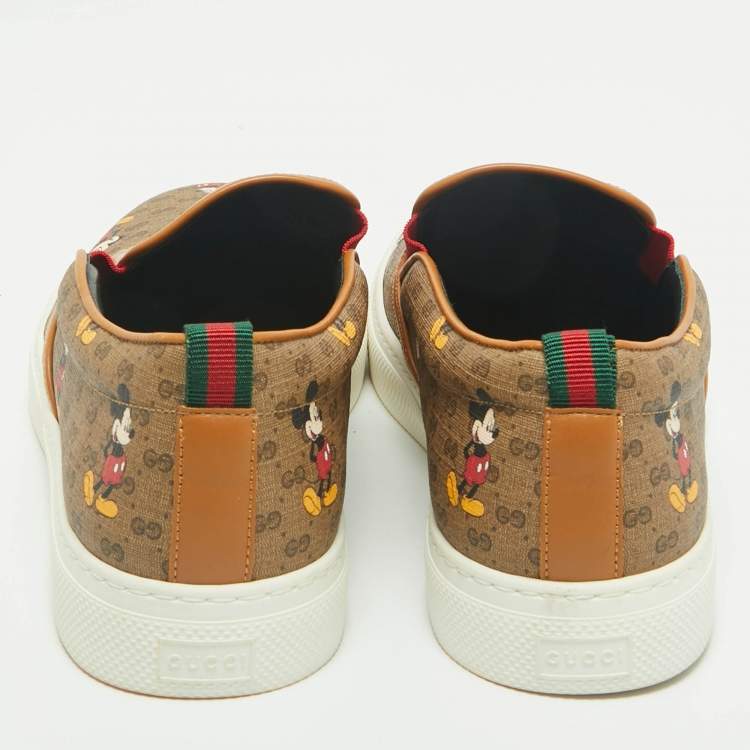 Pre Owned Disney x Gucci Brown GG Supreme Canvas Slip-On Mickey Mouse Sneakers Size 44.5