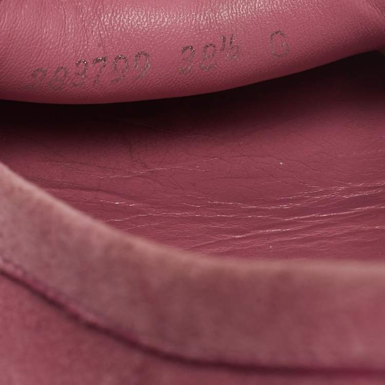 Pre Owned Gucci Pink Leather and Suede Microguccissima Loafers Size 38.5