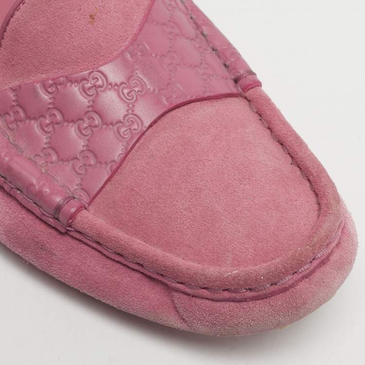 Pre Owned Gucci Pink Leather and Suede Microguccissima Loafers Size 38.5