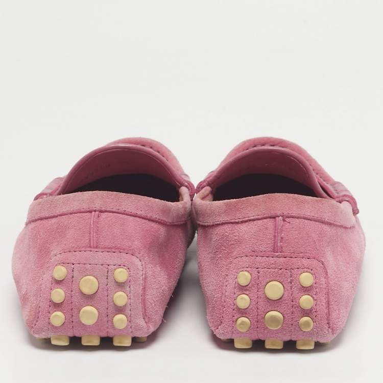 Pre Owned Gucci Pink Leather and Suede Microguccissima Loafers Size 38.5