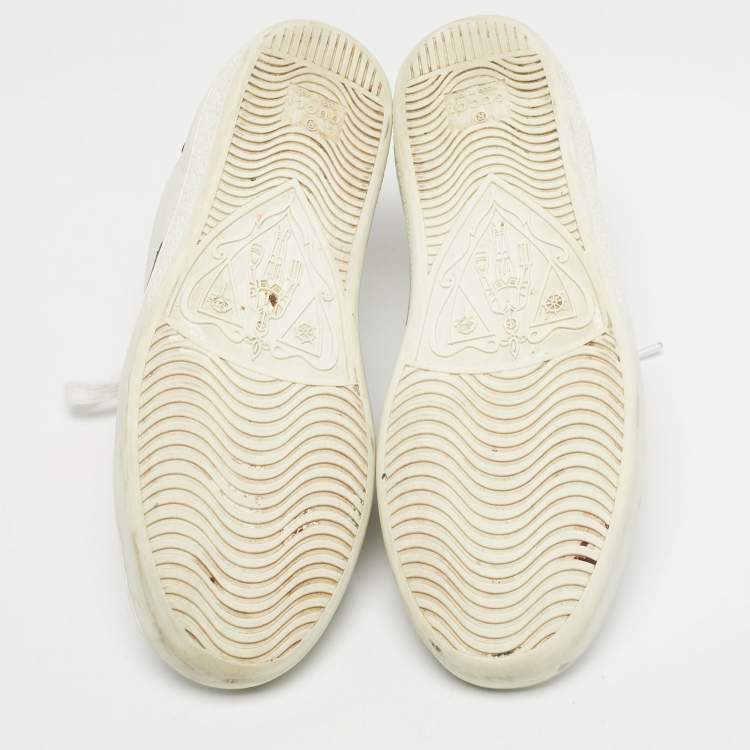 Pre Owned Gucci White Snakeskin Embossed and Leather Ace Lace Up Sneakers Size 36