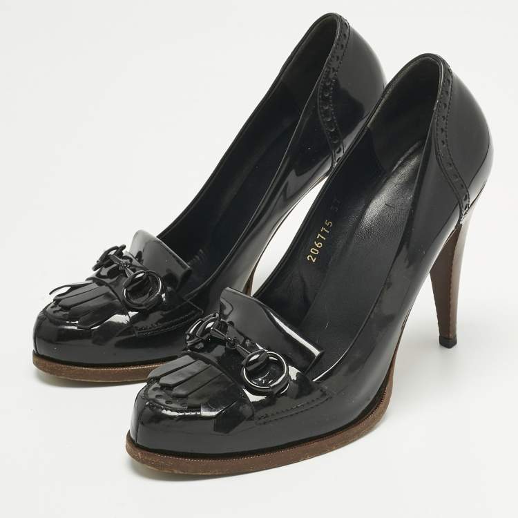 Pre Owned Gucci Black Patent Leather Horsebit Pumps Size 37