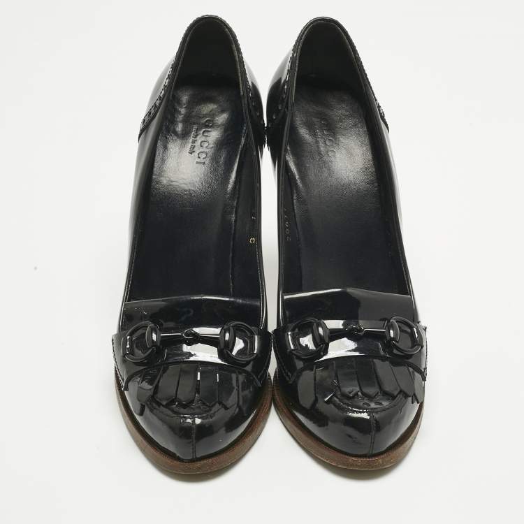 Pre Owned Gucci Black Patent Leather Horsebit Pumps Size 37
