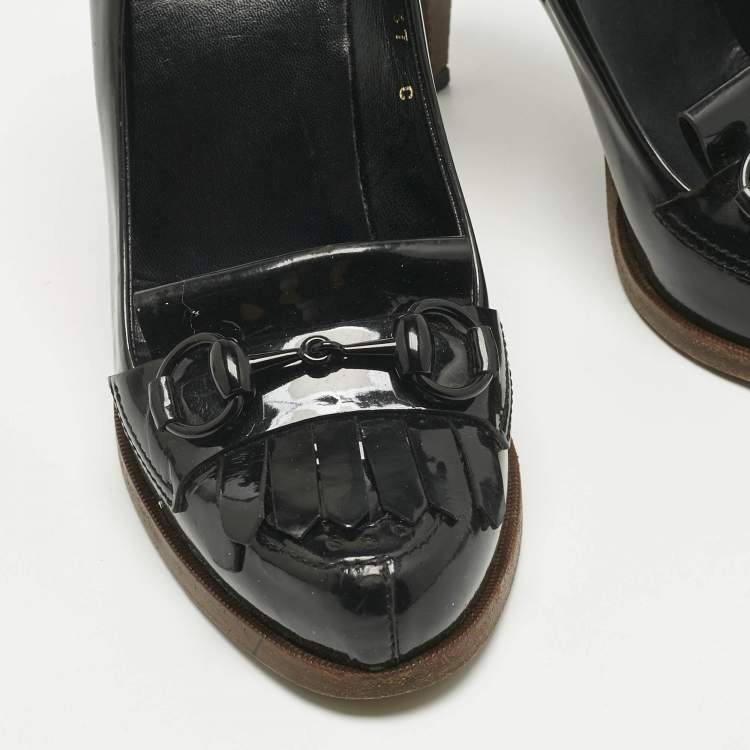 Pre Owned Gucci Black Patent Leather Horsebit Pumps Size 37