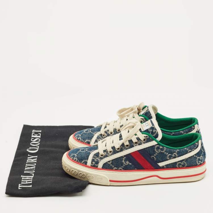 Pre Owned Gucci Navy Blue GG Denim Tennis 1977 Sneakers Size 36