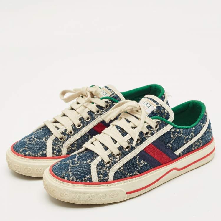Pre Owned Gucci Navy Blue GG Denim Tennis 1977 Sneakers Size 36
