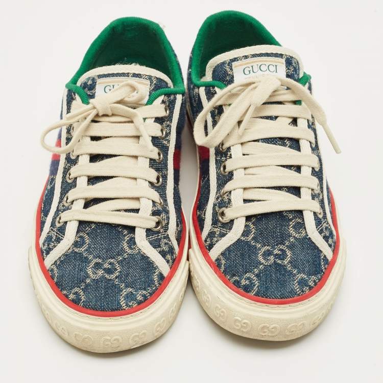 Pre Owned Gucci Navy Blue GG Denim Tennis 1977 Sneakers Size 36