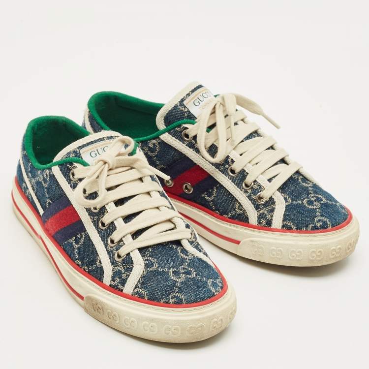 Pre Owned Gucci Navy Blue GG Denim Tennis 1977 Sneakers Size 36