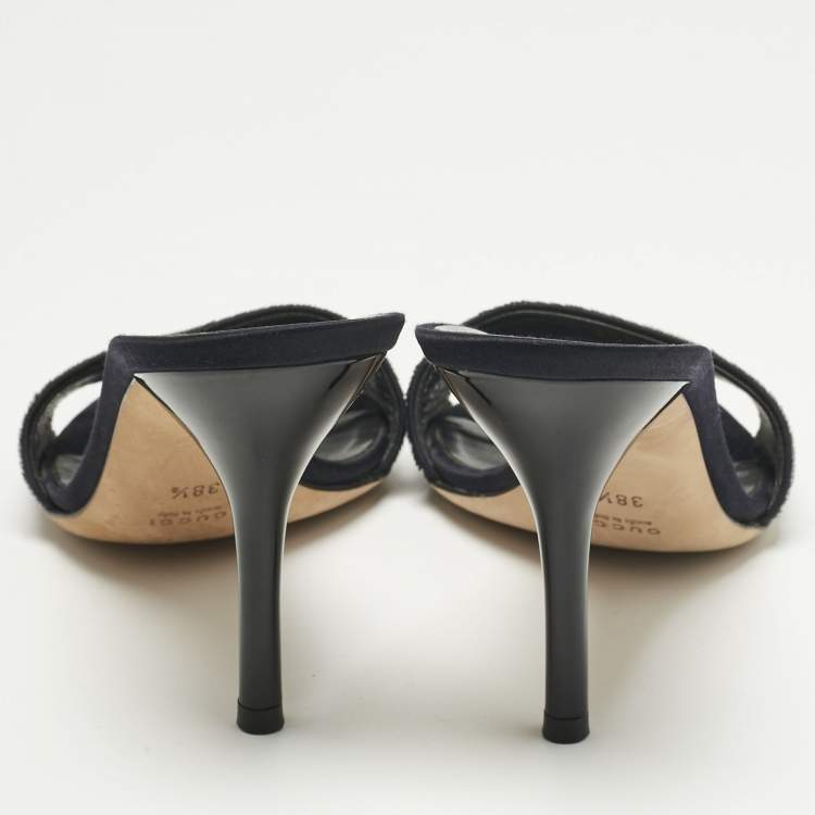 Pre Owned Gucci Black Sequins Open Toe Slide Sandals Size 38.5