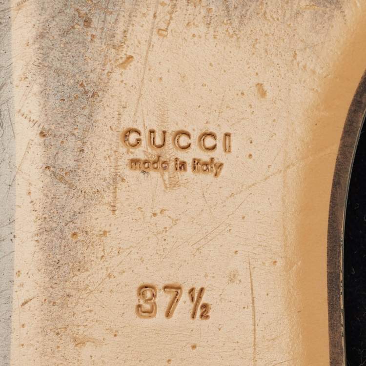 Pre Owned Gucci Black Velvet and Fur Lined Horsebit Princetown Flat Mules Size 37.5