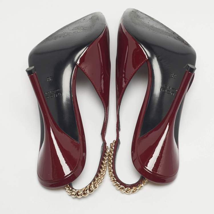 Pre Owned Gucci Burgundy Patent Leather Signoria Slingback Pumps Size 38