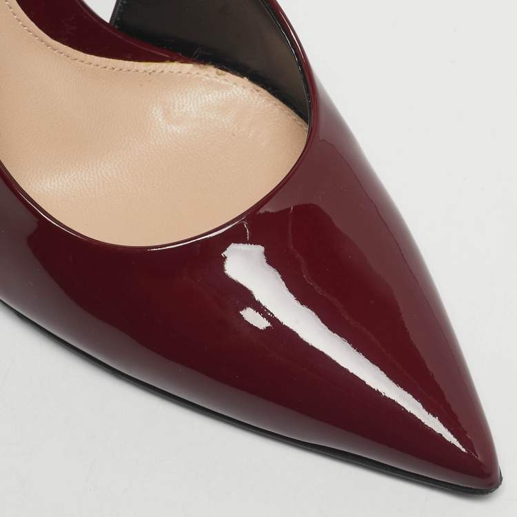 Pre Owned Gucci Burgundy Patent Leather Signoria Slingback Pumps Size 38