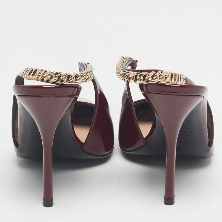 Pre Owned Gucci Burgundy Patent Leather Signoria Slingback Pumps Size 38