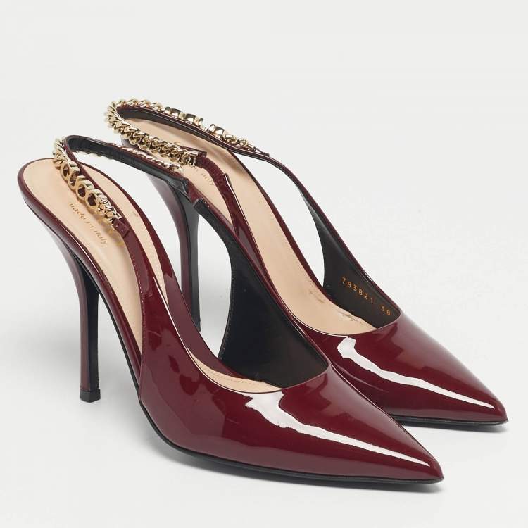 Pre Owned Gucci Burgundy Patent Leather Signoria Slingback Pumps Size 38