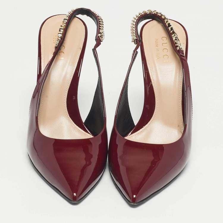 Pre Owned Gucci Burgundy Patent Leather Signoria Slingback Pumps Size 38