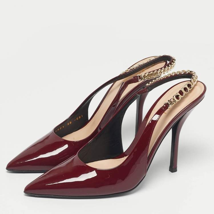 Pre Owned Gucci Burgundy Patent Leather Signoria Slingback Pumps Size 38