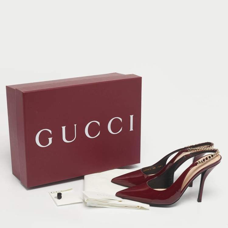 Pre Owned Gucci Burgundy Patent Leather Signoria Slingback Pumps Size 38