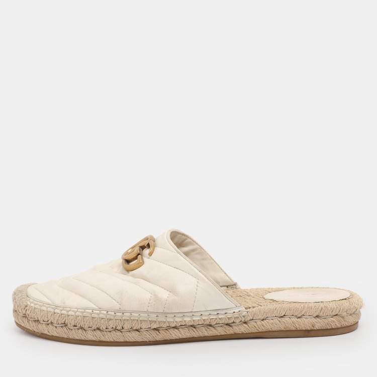 Pre Owned Gucci White Leather GG Marmont Espadrilles Mules Size 39