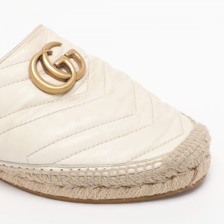 Pre Owned Gucci White Leather GG Marmont Espadrilles Mules Size 39