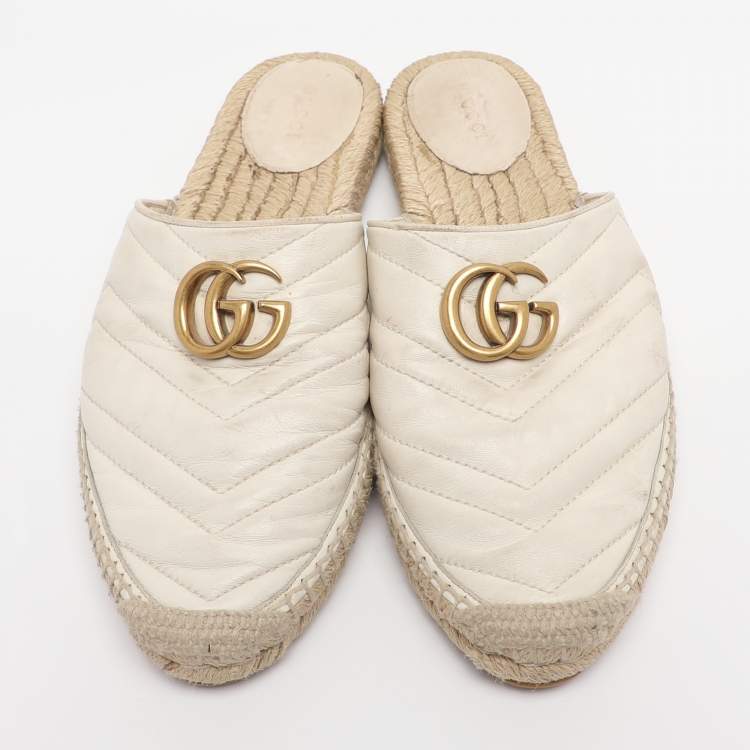 Pre Owned Gucci White Leather GG Marmont Espadrilles Mules Size 39
