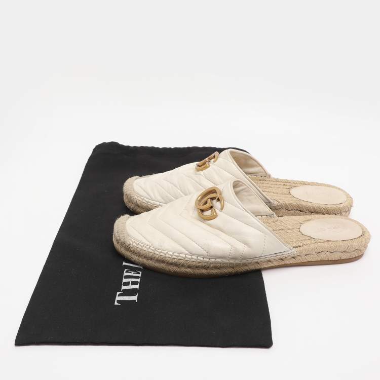 Pre Owned Gucci White Leather GG Marmont Espadrilles Mules Size 39