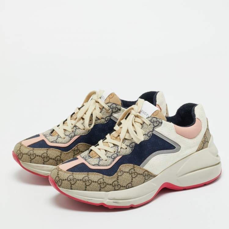 Pre Owned Gucci Multicolor GG Supreme Canvas Rhyton Sneakers Size 40
