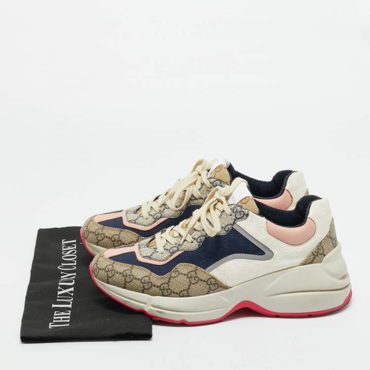 Pre Owned Gucci Multicolor GG Supreme Canvas Rhyton Sneakers Size 40